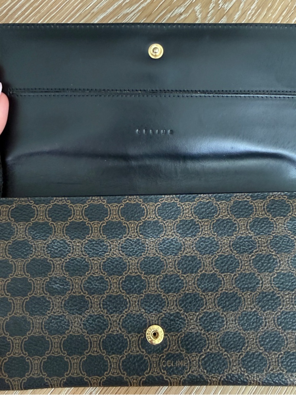 Celine Brown and Black Triomphe Pattern Long Wallet - Picture 3 of 9